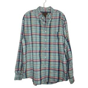 Eddie Bauer Top Men XL Button Front Blue Sage Collared 100% Cotton Long Sleeve